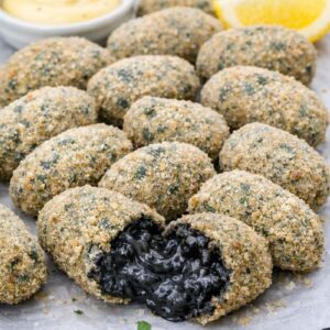 Croquettes de calamar a l'encre sans lactose sans gluten